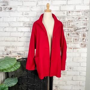 Vintage 80s Kristen Blake Red Winter Knee Length Button-down Merino Wool Coat S